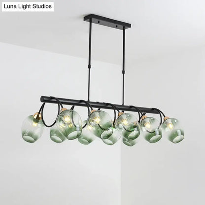 Modern blue & green ombre glass cup island light kitchen fixture
