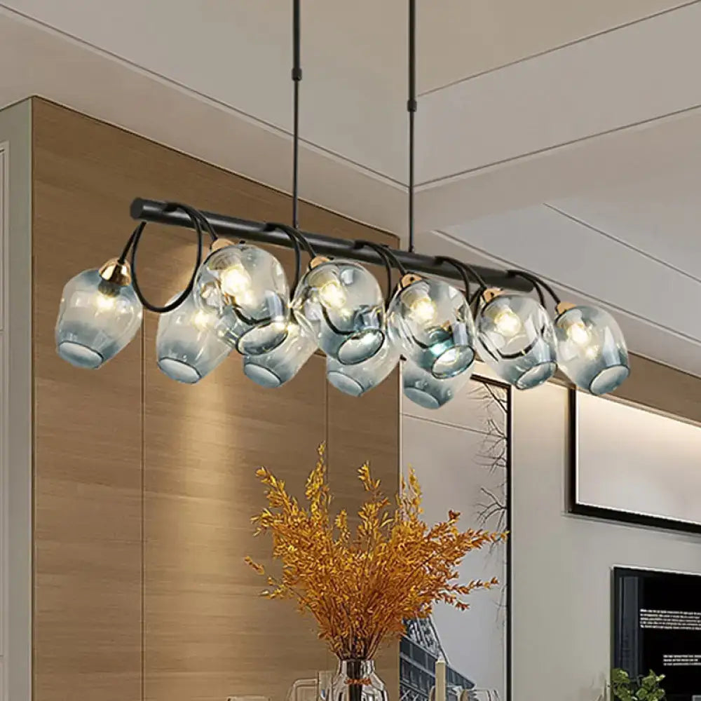 Modern blue & green ombre glass cup island light kitchen fixture