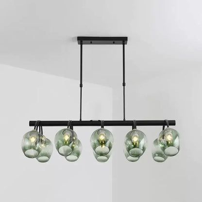 Modern blue & green ombre glass cup island light kitchen fixture