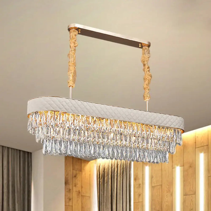 Modern white drum crystal drops pendant light dining room