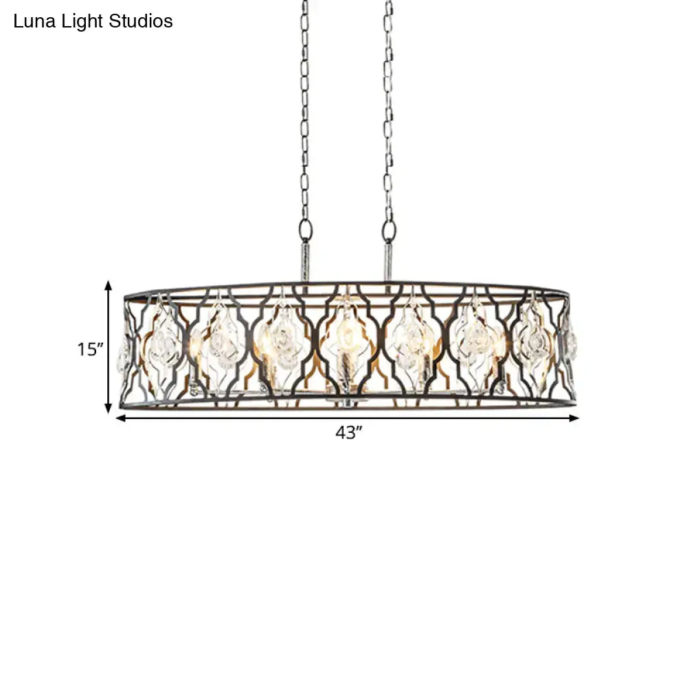 Modern black oval crystal island pendant light for dining room