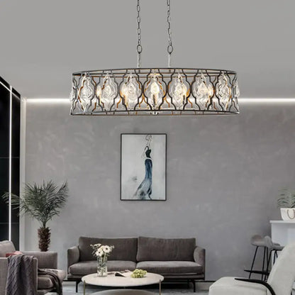 Modern black oval crystal island pendant light for dining room