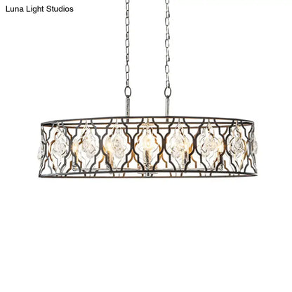 Modern black oval crystal island pendant light for dining room