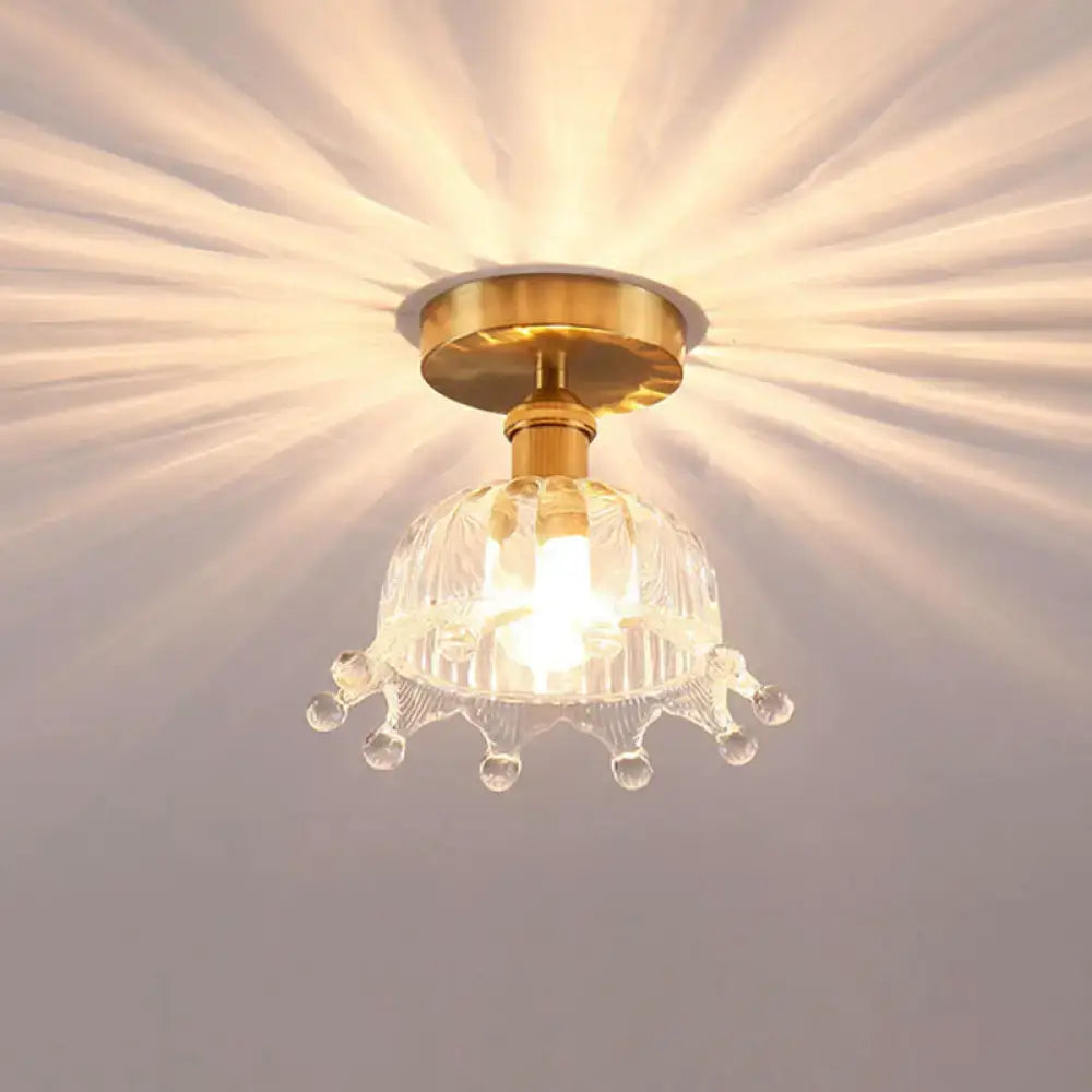 Modern floral glass gold ceiling light foyer flush fixture