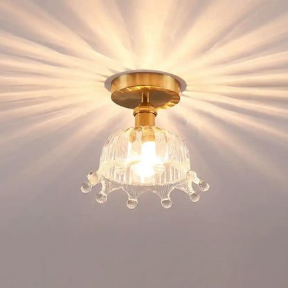 Modern floral glass gold ceiling light foyer flush fixture