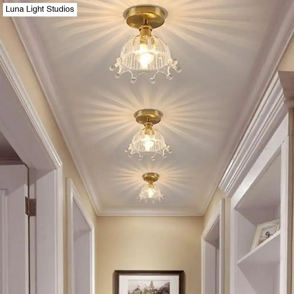 Modern floral glass gold ceiling light foyer flush fixture
