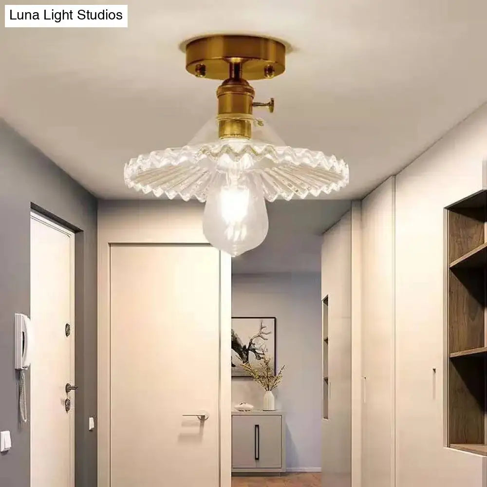 Modern floral glass gold ceiling light foyer flush fixture