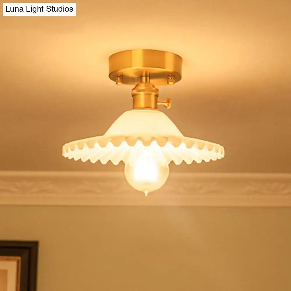 Modern floral glass gold ceiling light foyer flush fixture