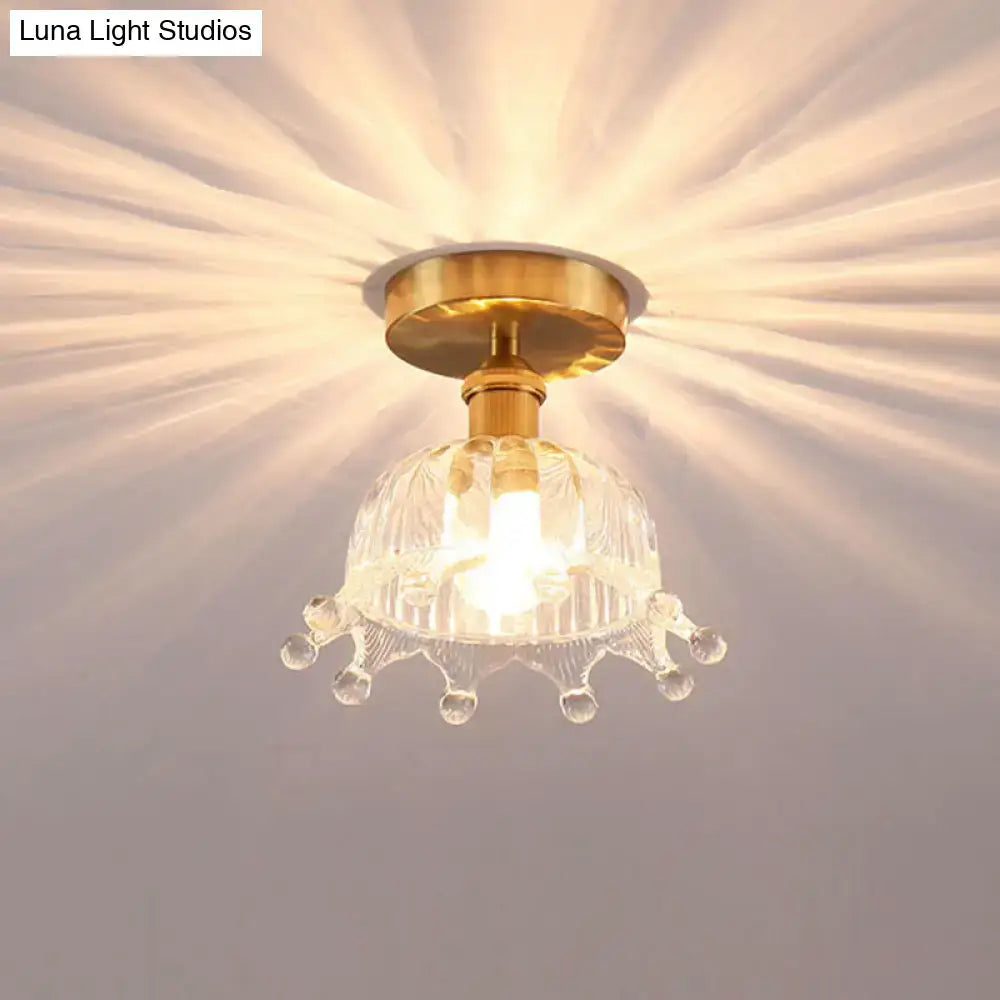 Modern floral glass gold ceiling light foyer flush fixture