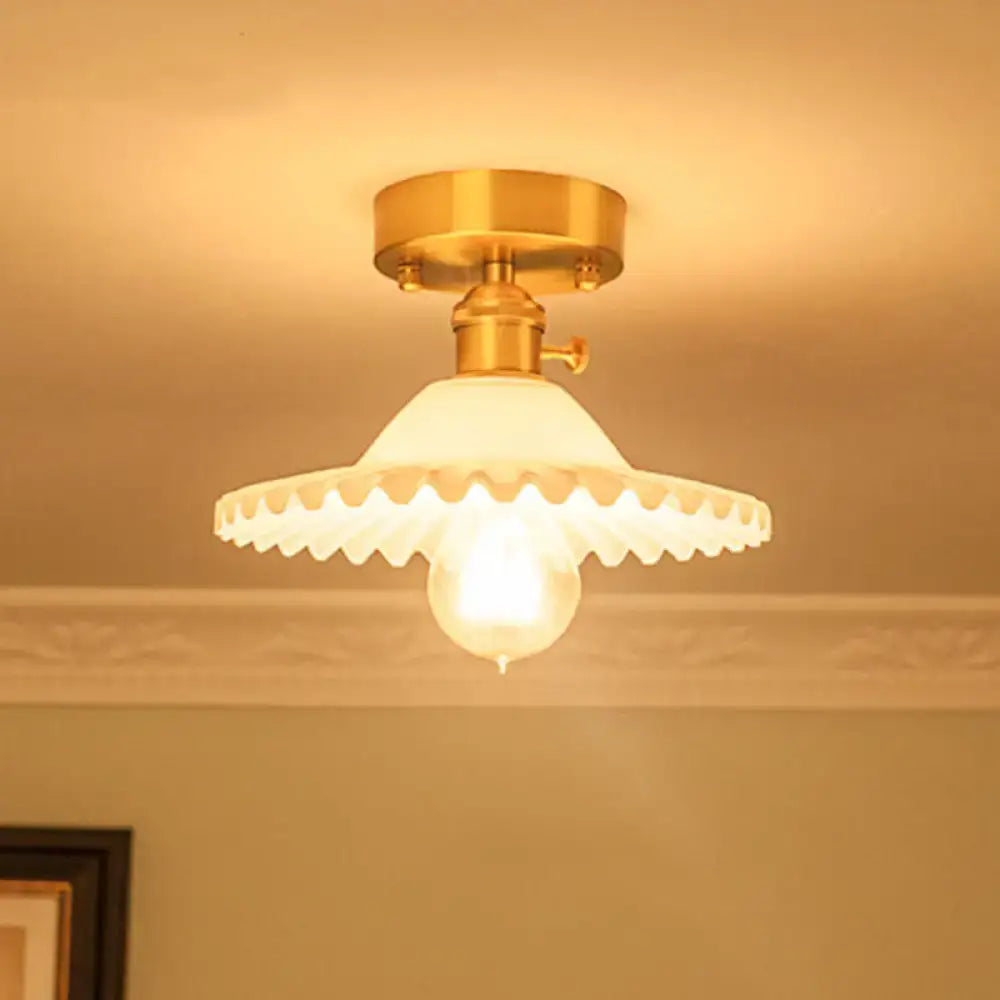 Modern floral glass gold ceiling light foyer flush fixture