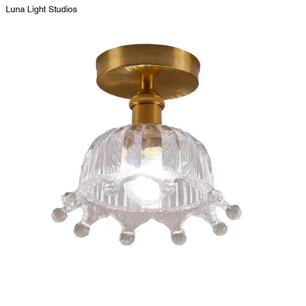 Modern floral glass gold ceiling light foyer flush fixture