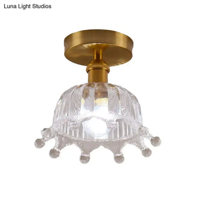 Modern floral glass gold ceiling light foyer flush fixture