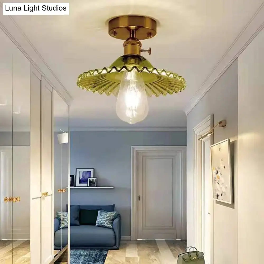 Modern floral glass gold ceiling light foyer flush fixture