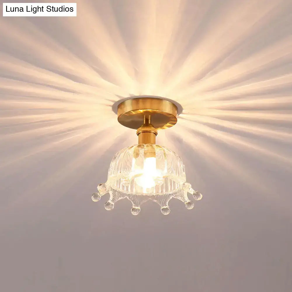 Modern floral glass gold ceiling light foyer flush fixture