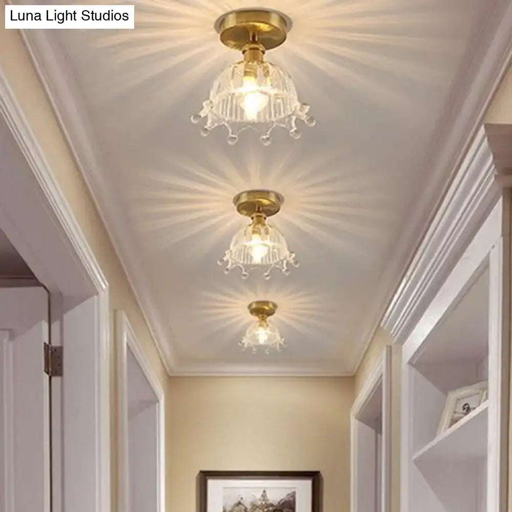 Modern floral glass gold ceiling light foyer flush fixture