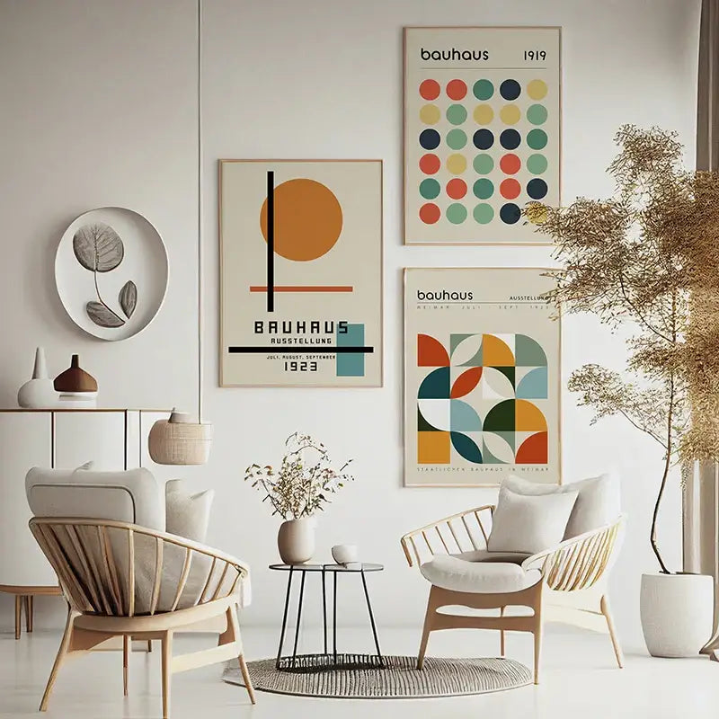 Modern geometric bauhaus exhibition art print – living room decor