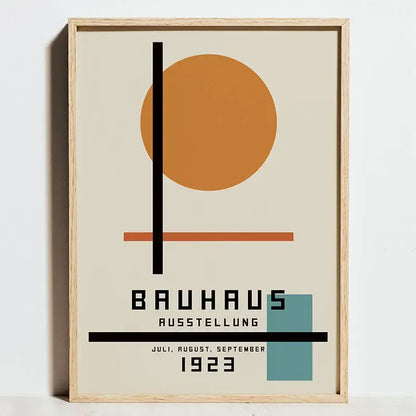 Minimalist black & tan geometric bauhaus exhibition posters living room