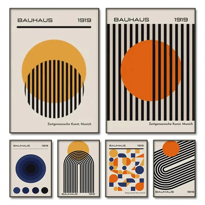 Bauhaus geometric canvas wall art living room set