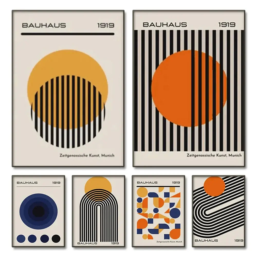 Bauhaus geometric canvas wall art living room set