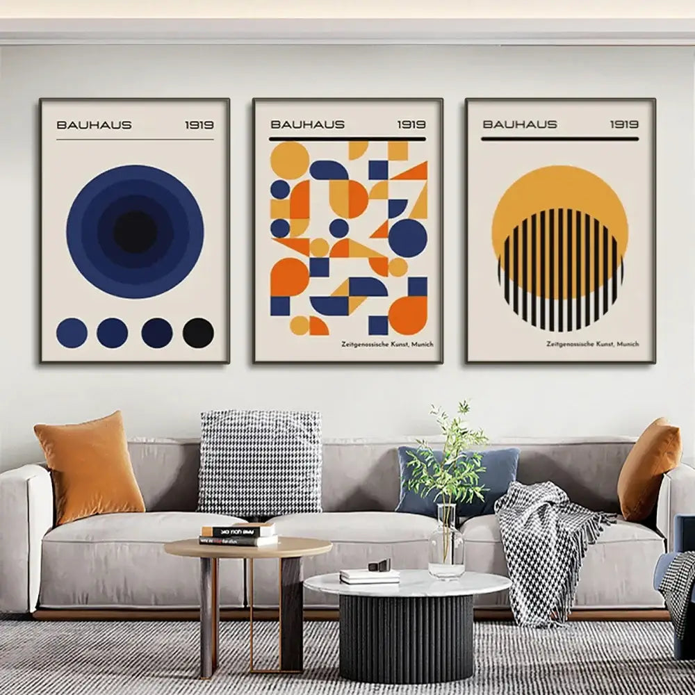 Bauhaus geometric canvas wall art living room set