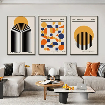 Bauhaus geometric canvas wall art living room set