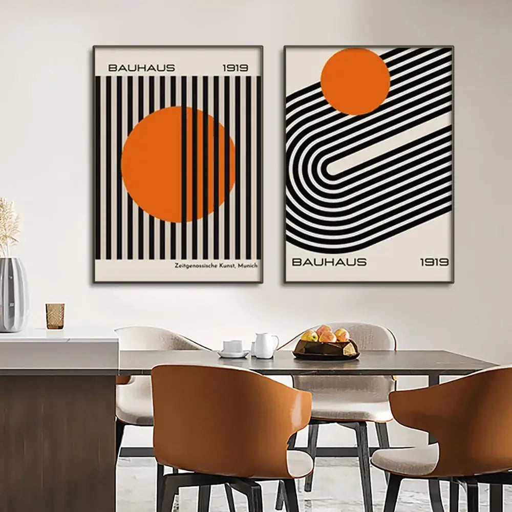 Bauhaus geometric canvas wall art living room set