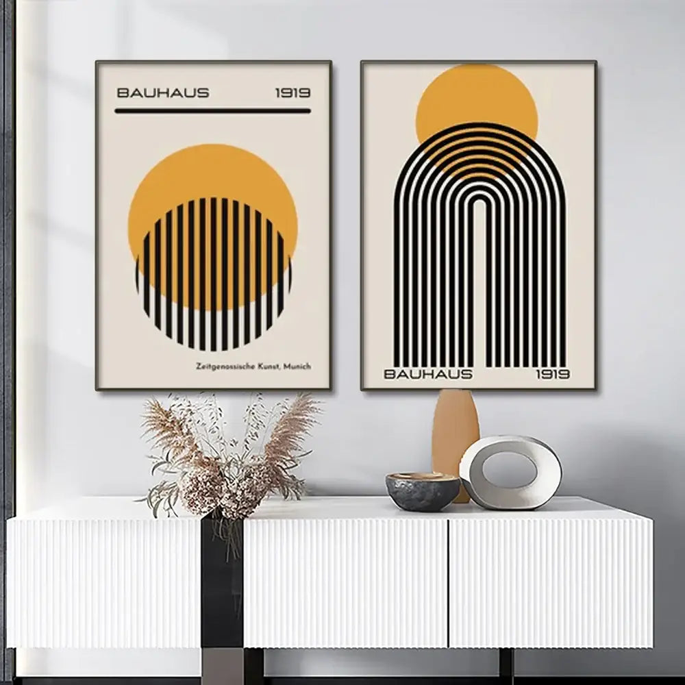 Bauhaus geometric canvas wall art living room set