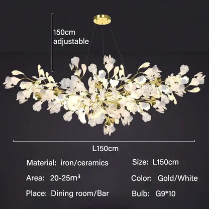Modern white and gold ginkgo led chandelier dining room light