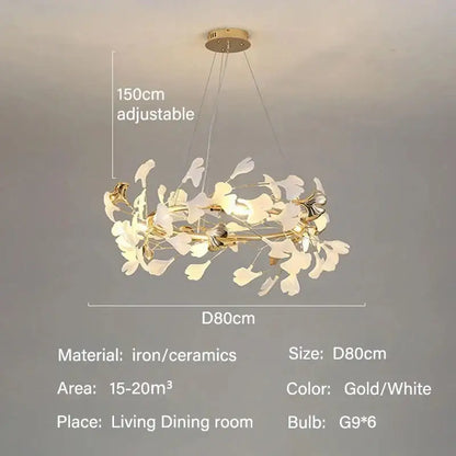 Modern white and gold ginkgo led chandelier dining room light