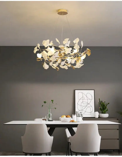 Modern white and gold ginkgo led chandelier dining room light