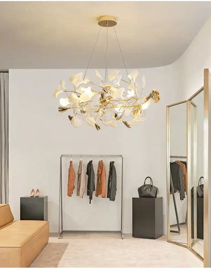 Modern white and gold ginkgo led chandelier dining room light