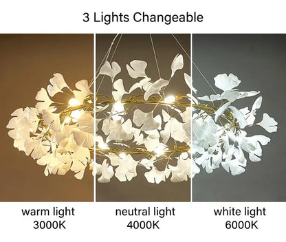 Modern white and gold ginkgo led chandelier dining room light