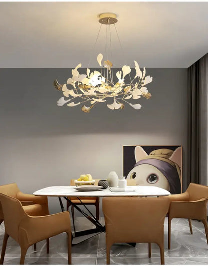 Modern white and gold ginkgo led chandelier dining room light