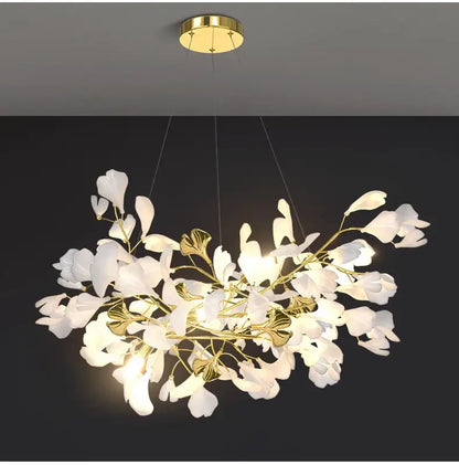 Modern white and gold ginkgo led chandelier dining room light