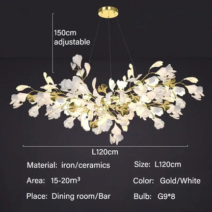 Modern white and gold ginkgo led chandelier dining room light