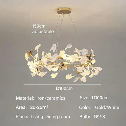 Modern white and gold ginkgo led chandelier dining room light