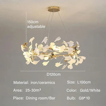 Modern white and gold ginkgo led chandelier dining room light