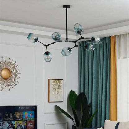 Modern black & gold amber glass ball chandelier dining room pendant