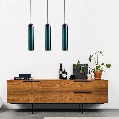 Modern teal & frosted white glass pendant light kitchen lighting solution