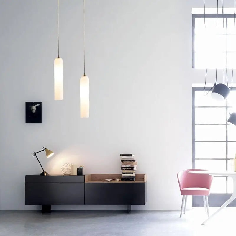 Modern teal & frosted white glass pendant light kitchen lighting solution