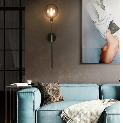 Modern amber glass wall sconce bedroom black & gold light