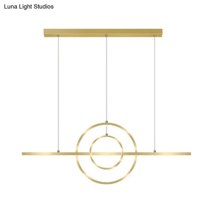 Modern gold 2-ring island lighting fixture for dining room