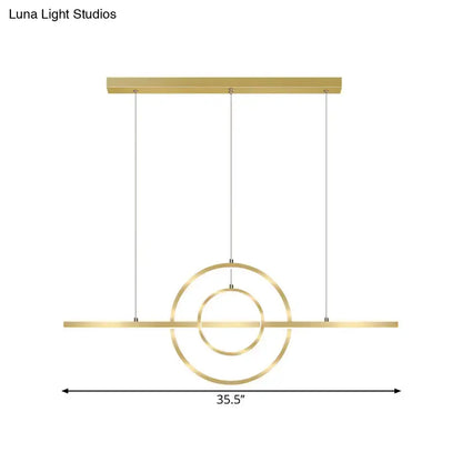 Modern gold 2-ring island lighting fixture for dining room