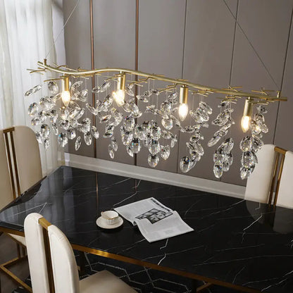 Modern gold branching island hanging lamp dining room crystal light