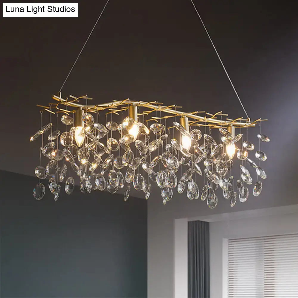 Modern gold branching island hanging lamp dining room crystal light