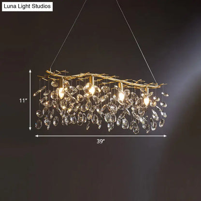 Modern gold branching island hanging lamp dining room crystal light