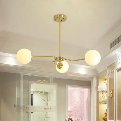 Modern gold ceiling light with white glass shades bedroom light features three globes