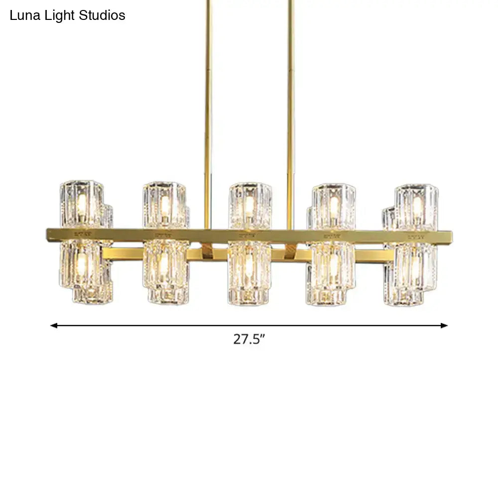 Modern golden cylindrical crystal pendant light for dining room