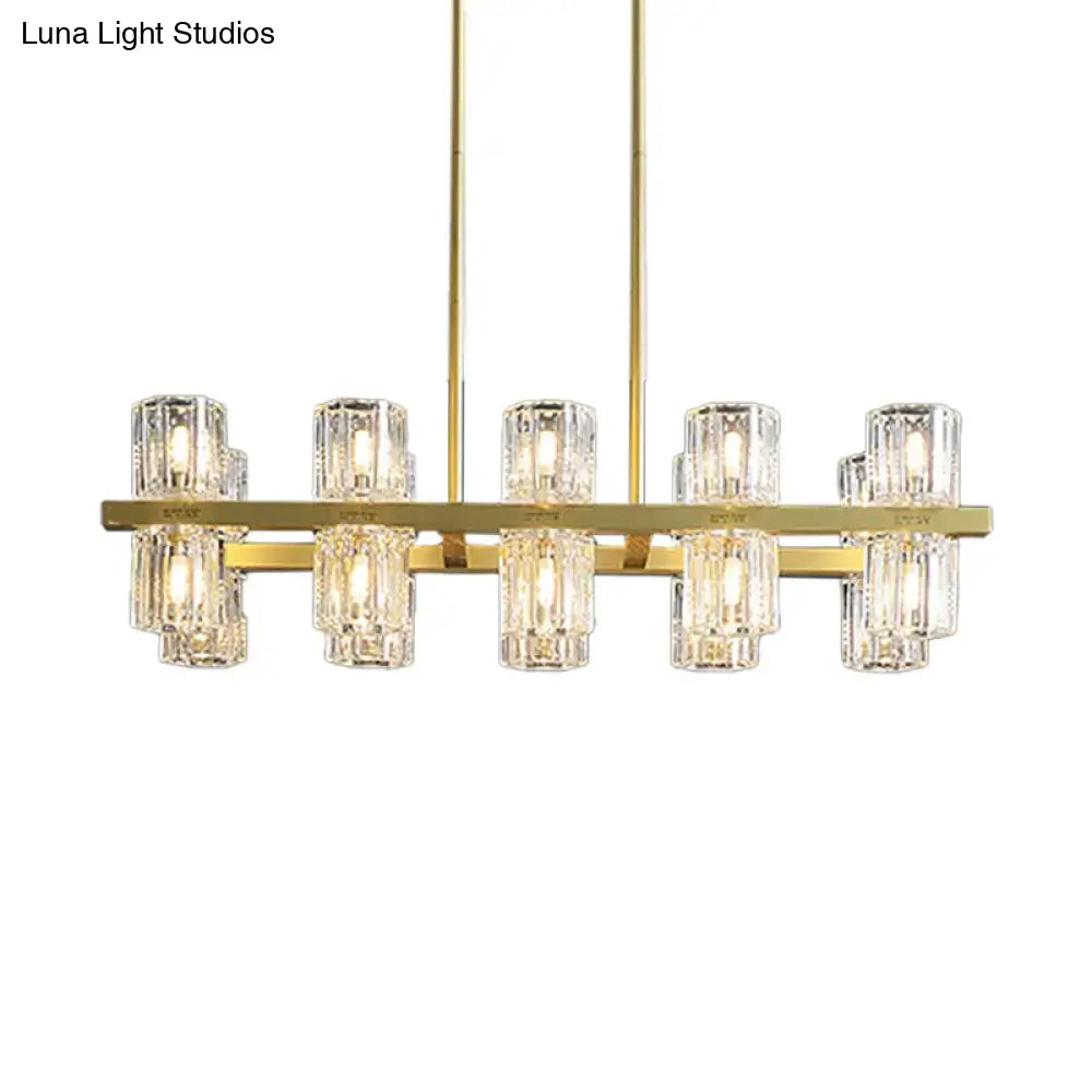 Modern golden cylindrical crystal pendant light for dining room