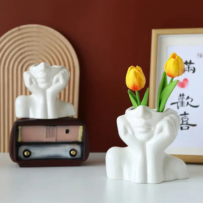 Modern white human body resin vase living room decor